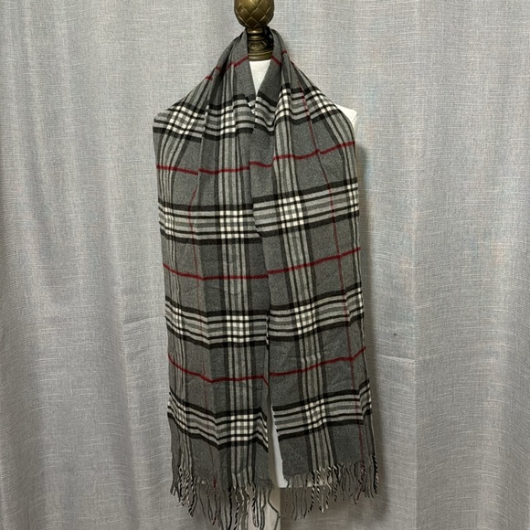Fraas brand Gray/Black/Red Plaid Scarf-64x11-EUC - Picture 5 of 9